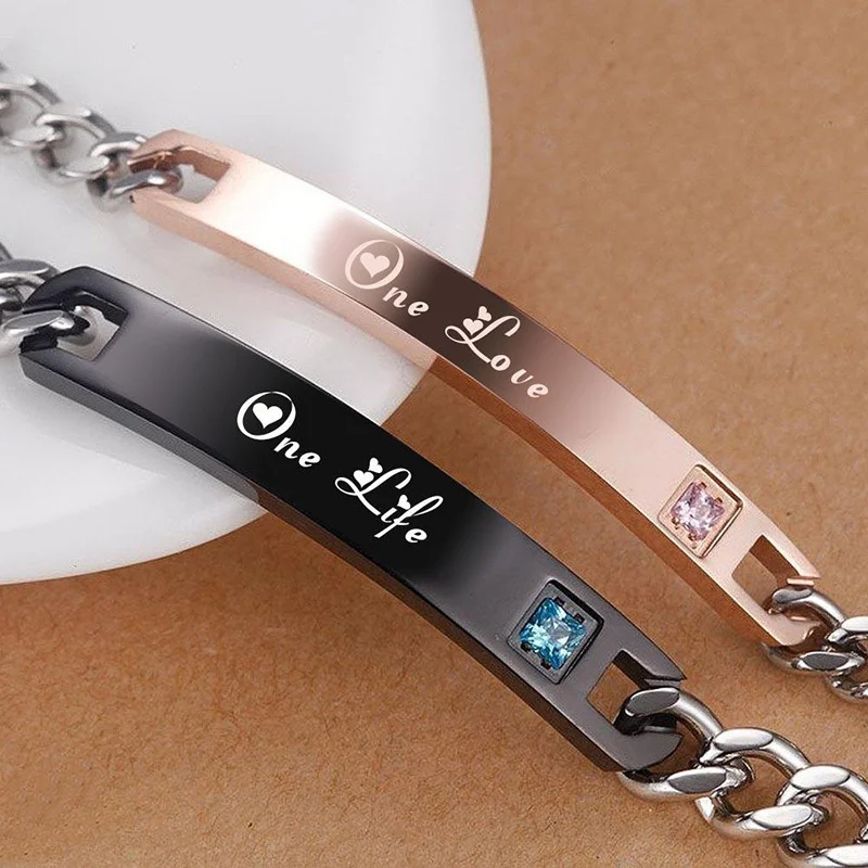 

One Life One Love Couples Bracelets for Women Men,His and Her Stainless Steel Metal Bracelet Anniversary Keepsake Gifts