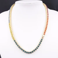 rainbow 7 colors crystal 1 row tennis chain men women jewelry hip hop rap rock gift necklace gold silver color iced out bling