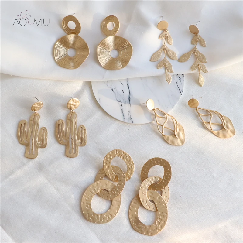 Женские Геометрические серьги подвески AOMU в виде кактуса крыла Листьев круглых