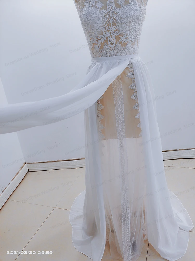 

Bohemian Wedding Dress 2021 Vintage Sleeveless Backless Sweep Train Gorgeous Floor Length Robe De Mariee Low Back Charming