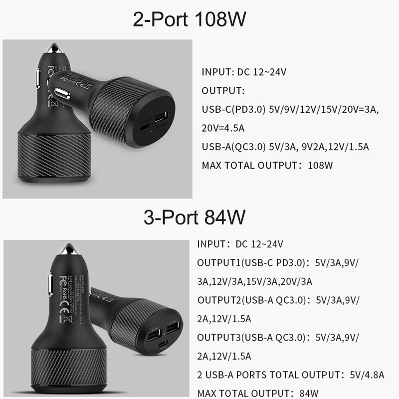 Автомобильное зарядное устройство URVNS 108 ВТ USB C PD 90 Вт 65 60 45 для MacBook HP Dell