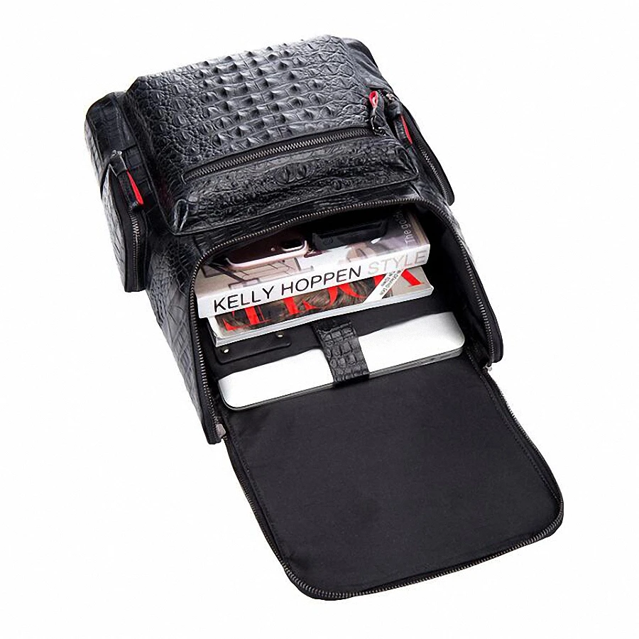 

Men Crocodile Backpack Genuine Leather School Backpack Bag Fashion Travel Bag Casual Leather Book bag Male 13inch Laptop Bag