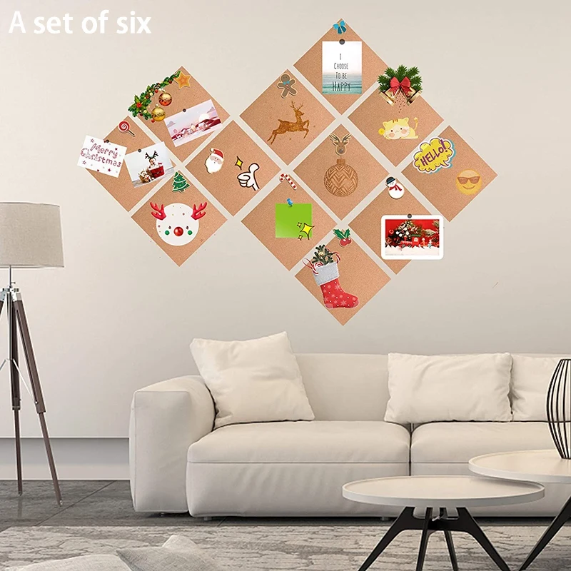 

Cork Board Thick Square 6 Pieces of Cork Board 50 Pieces Promotional Mini Wall Self-Adhesive Cork Board Wall Tiles