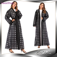 muslim uae 2021 long sleeve dubai black plaid abays for women kimono cardigan hijab dress islamic clothing s 2xl