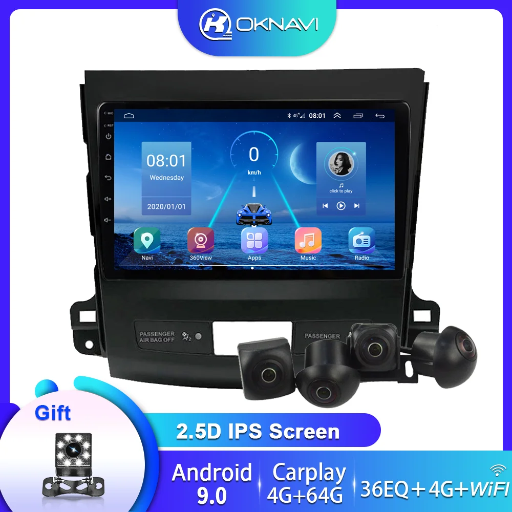 

EKIY For Mitsubishi Outlander Xl 2 Car Radio 2005-2011 Multimedia DVD CD Player Android 9.0 Carplay 360 Camera Car Bird View 9"