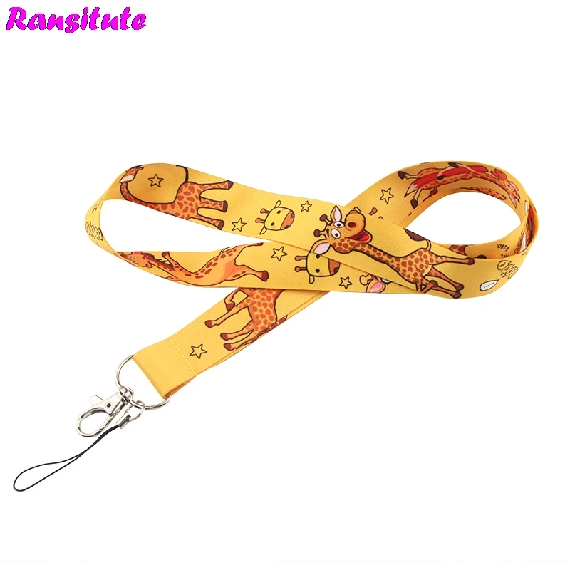Ransitute Giraffe Cartoon Lanyard Key ID Card Phone Belt USB Badge Holder Fashion Neckband Webbing Rope R698 | Мобильные телефоны и