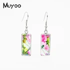 Красочные серьги в виде стрекозы с цветами розы, прямоугольные серьги с крючком для рыбы, ювелирные изделия ручной работы, свисающие