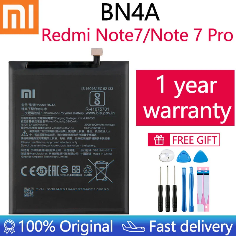 100% Original Replacement Battery For Xiaomi Redmi Note7 Note 7 Pro M1901F7C BN4A Genuine Phone Battery 4000mAh+ Free Tools