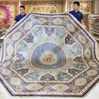 10'x10' Octagon Oversized Handmade Silk Carpet Dome Pattern Unique Rug (ZQG499A)
