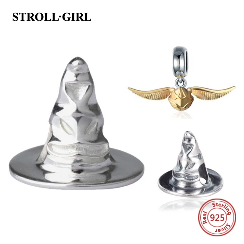 

Hot Sale 925 Sterling Silver oxidation hat Charms Golden beads Fit original European bracelet for Women diy Jewelry gift