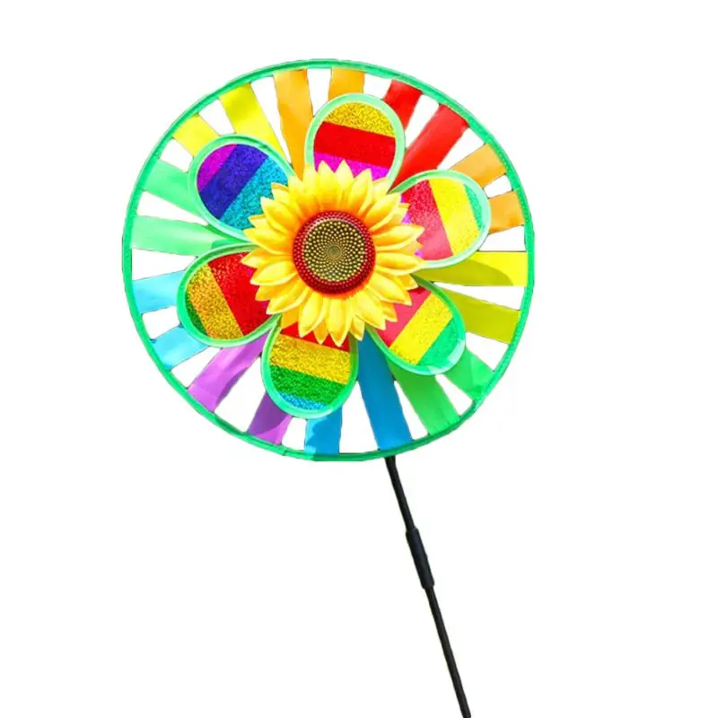 

Double Layer Sequin Sunflower Windmill Wind Spinner Colorful Home Garden Decor Y4QA