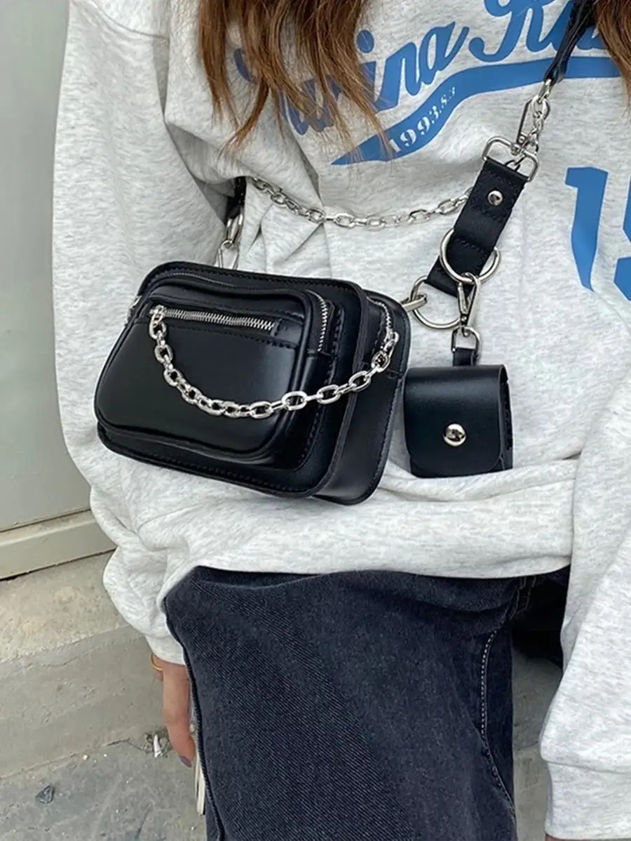 Chain Decor Crossbody Bag With Purse