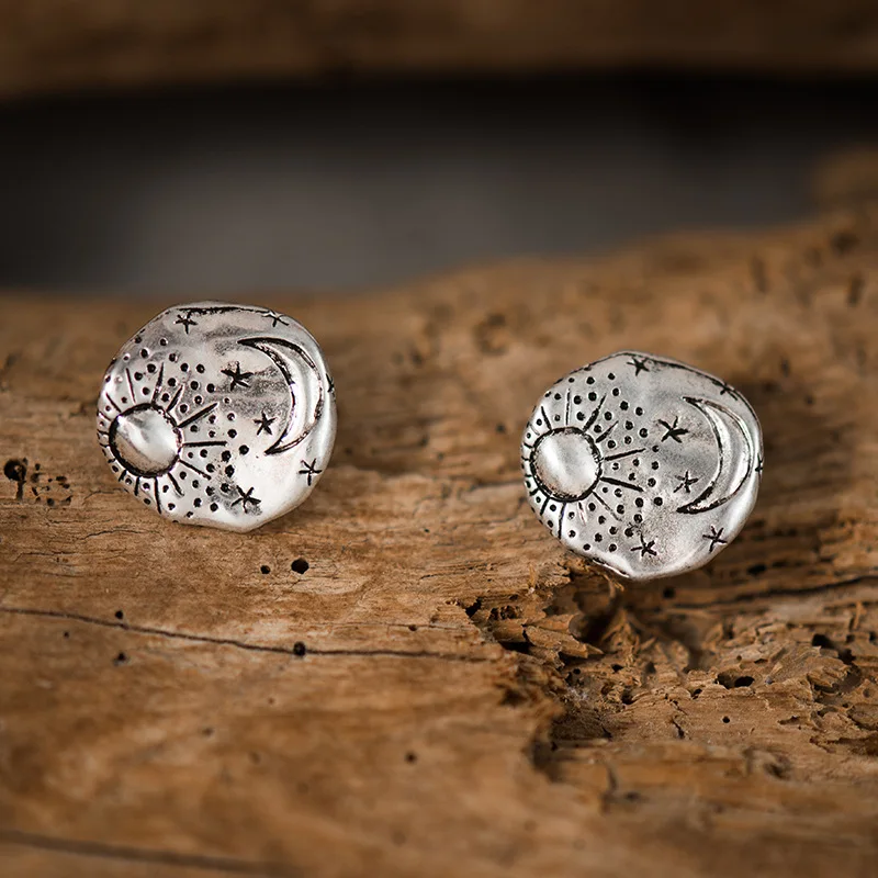 Винтажные Крошечные маленькие серьги гвоздики с рисунком солнца круглые