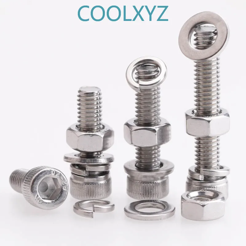 

M4M5M6 stainless steel 304 cup head hexagonal bolt screw nut gasket set large full-ball pad combination 10PCS