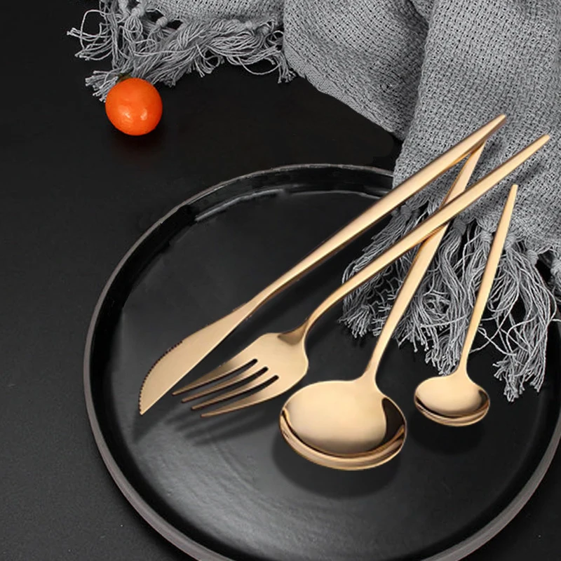 

24-piece Cutlery Boxed Gold-plated Stainless Steel Portuguese Knife Fork Spoon Golden Complete Tableware Gift Box Cutlery Set