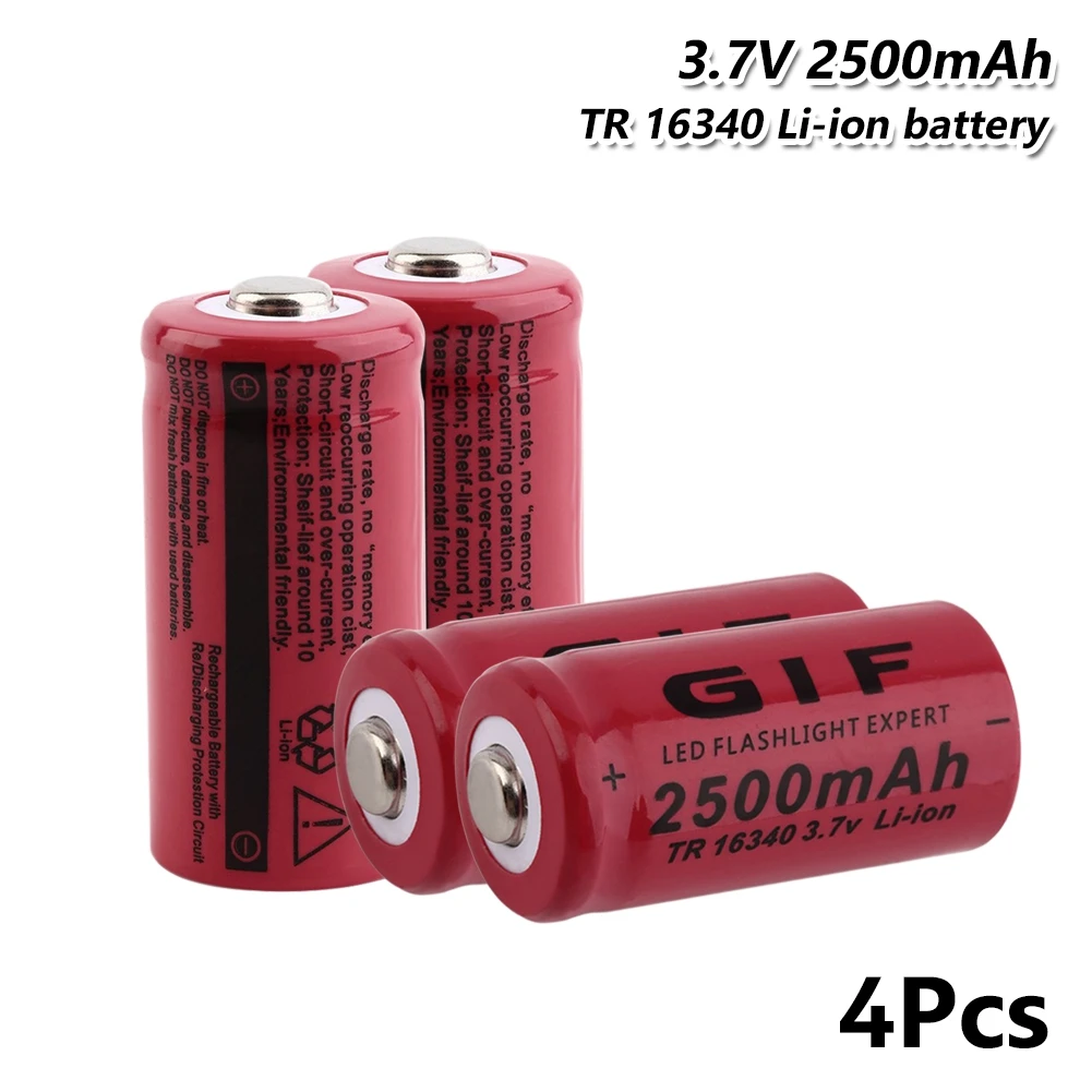 1/2/4/6/8 Red 3.4x1.6cm 16340 2500mAh 3.7V Li-ion Batteries Replace For CR123A CR17345 K123A VL123A DL123A 5018LC SF123A EL123AP |