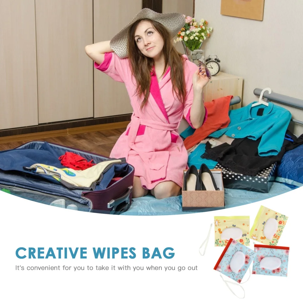 

4pcs Reusable Wet Wipe Pouch Dispenser EVA Wet Tissue Pouches for Travel