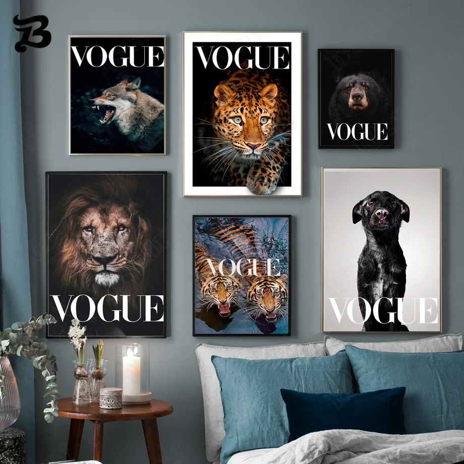 

Canvas Painting Jungle Animals Vogue Art Lion Tiger Wolf Leopard Bear Canvas Posters and Prints for Living Room Home Decoration