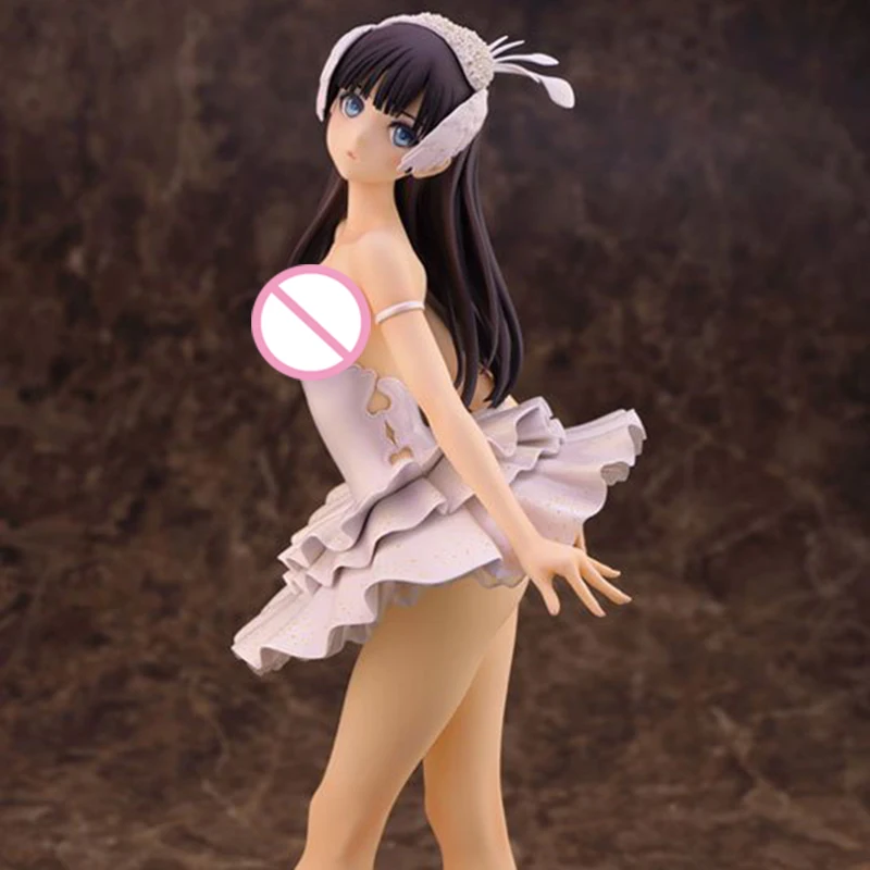 

26cm Anime T2 Art Girls White Odette Action Figure PVC Stand on One Foot Bare Legs Strapless Stand Collection Model Toy Gift