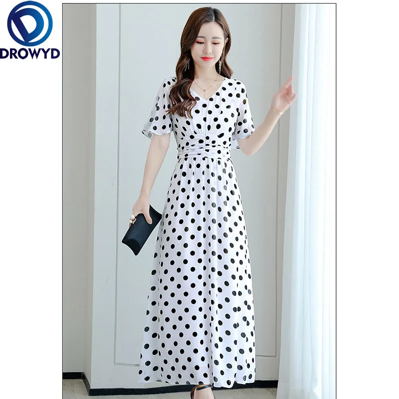 

2021 New Summer Beach Dress for Women Fashion Casual V-Neck Short Sleeve Female Elegant White Print Chiffon Party Dress Vestidos