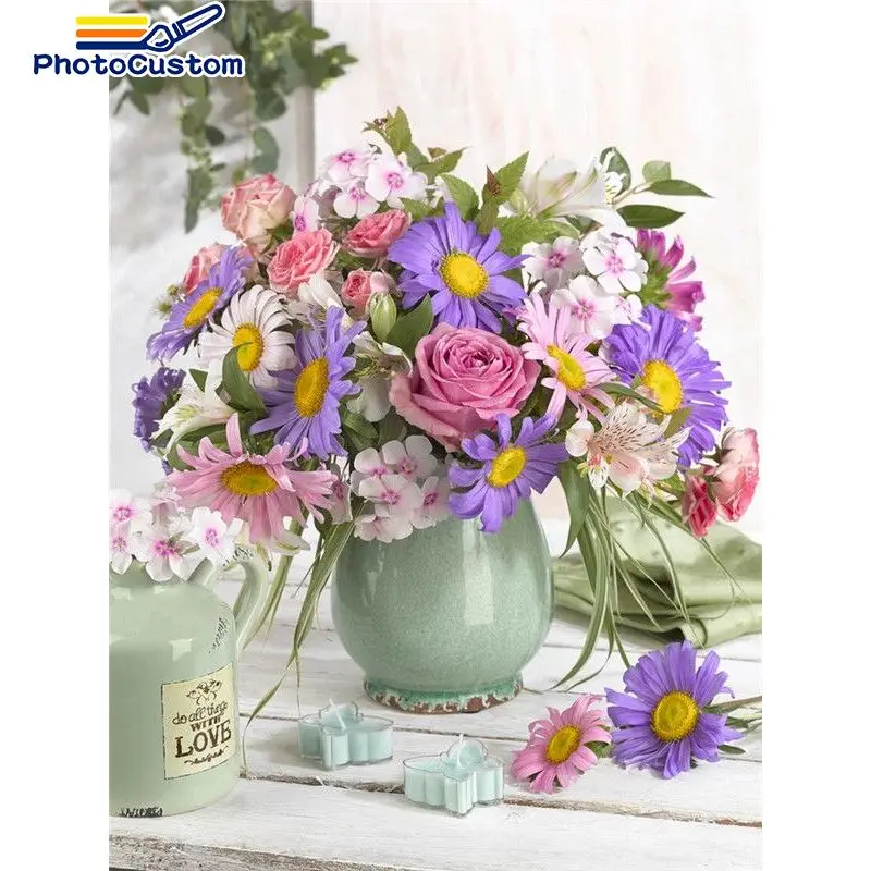 

PhotoCustom Oil Paint By Number Flowers Art Diy Gift on Canvas DIY Pictures By Numbers Kits Drawing Canvas Pictures Home Decor