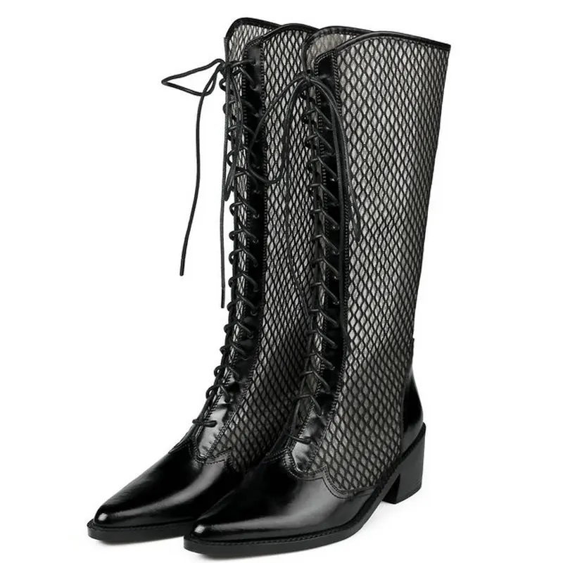 

Lace-up Knee High Boots Zipper Women Summer Boots for Women 2021 Spring Summer Cool Working Casual Shoes Woman Heel