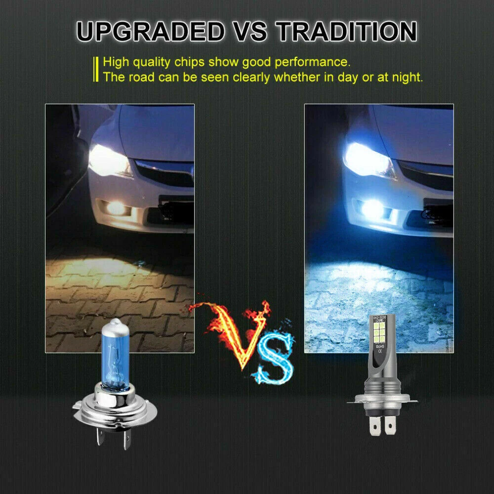 

1Pair of h7 LED fog light headlights 110w 20000lm haze bulbs 8000k blue driving DRL lights