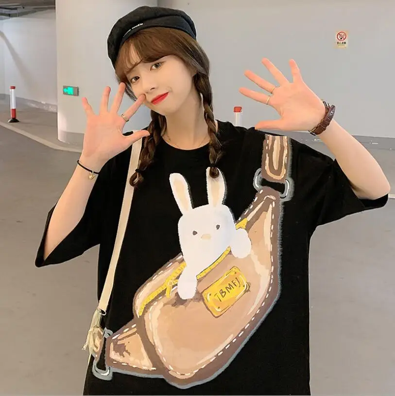 

6535 Cotton Fresh Student Plus Size Blouse Couple Outfit Bottoming Shirt Women Summer Loose Short-sleeved T-shirt Tops