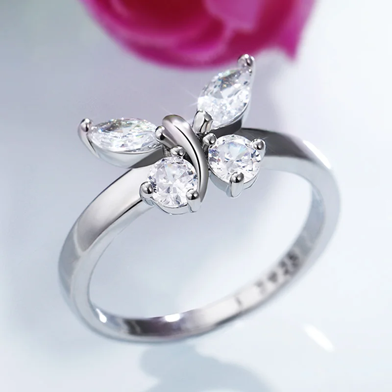 

Romantic Butterfly Women Finger Rings Dazzling Crystal Zirconia Fine Anniversary Gift for Female Fashion Jewelry