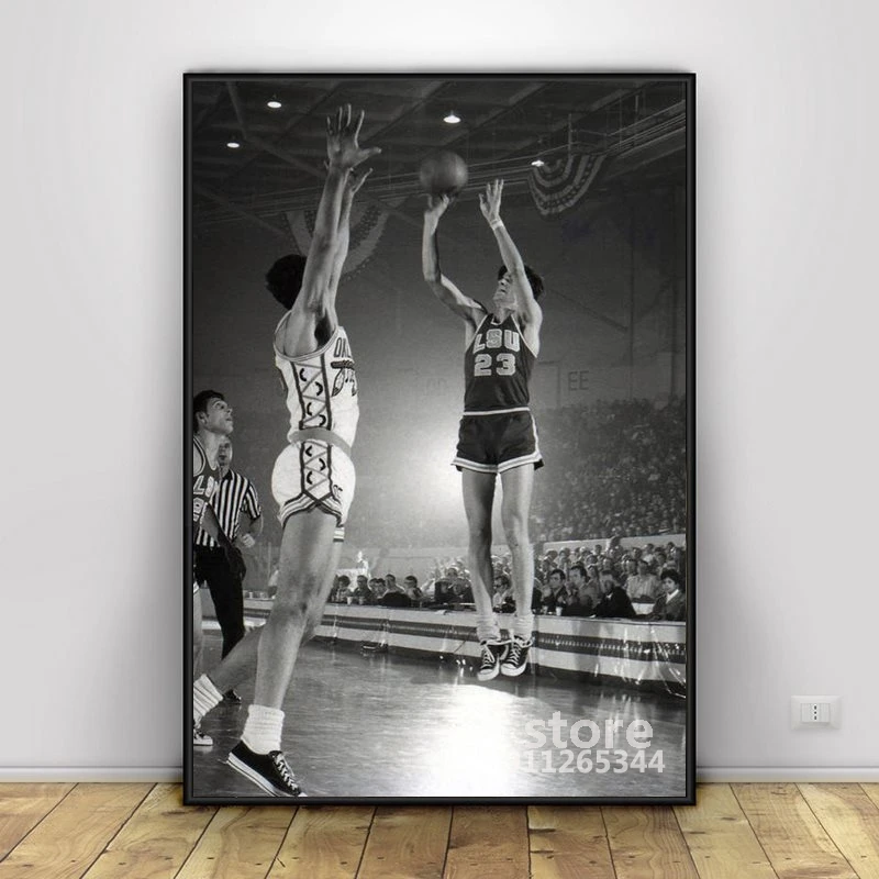 

Постер Pete Maravich с прыжками, настенное искусство, масляная живопись на холсте, винтажная живопись, современный декор для гостиной, дома