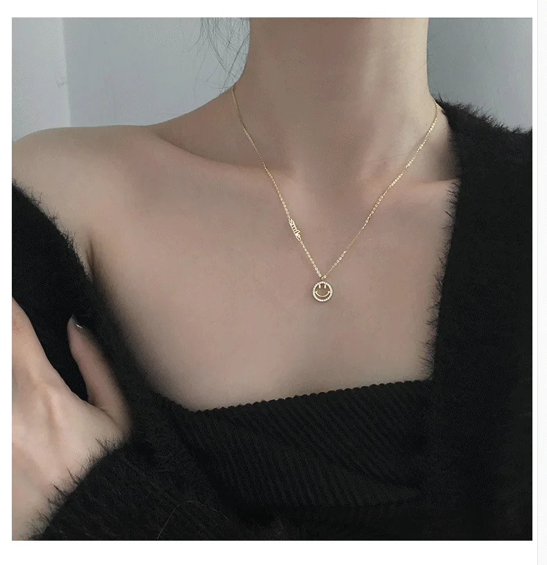 Женское ожерелье из серебра 925 пробы с геометрическим кулоном в виде улыбки |