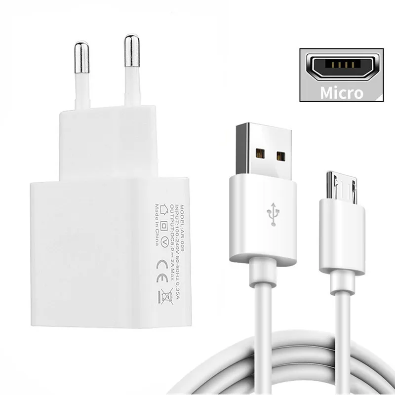 

USB Charger 5V 2A Wall adapter & Type C Micro Charge Cable For Huawei P Smart Z Honor 20S 9C 8X LG L90 K7 K10 K51S Meizu U20 M10