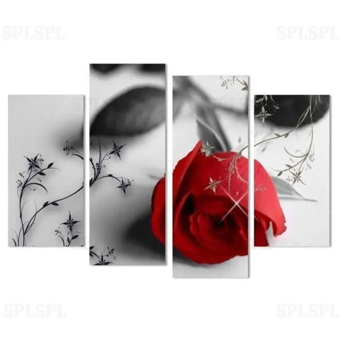 

4pcs the red rose flowers picture wall picture modern interior decoration living room or bedroom canvas painting