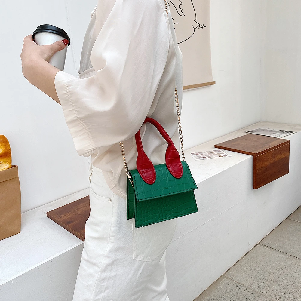 

Bags for Vintage Women 2021 New Fashion Contrast Color Alligator Pattern PU Leather Shoulder Crossbody Bag Mini Luxury Handbag