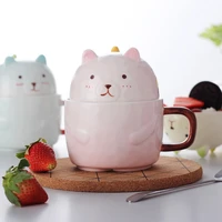 wooden bear inverted pair cup cartoon creative ceramic cup with cover lovers milk coffee cup cute bear cup dual purpose