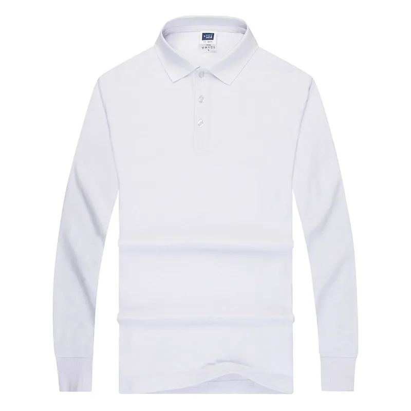 Men's Clothing Shirts 65% Cotton Polyester Full Long Sleeve Casual Solid Oxford Buttons Stand Square Collar Polo T-Shirt | Мужская