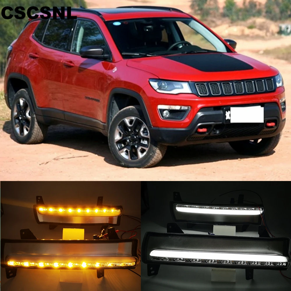 Дневные Бег светильник для Jeep Compass 2017 2018 2019 динамический желтый указатель