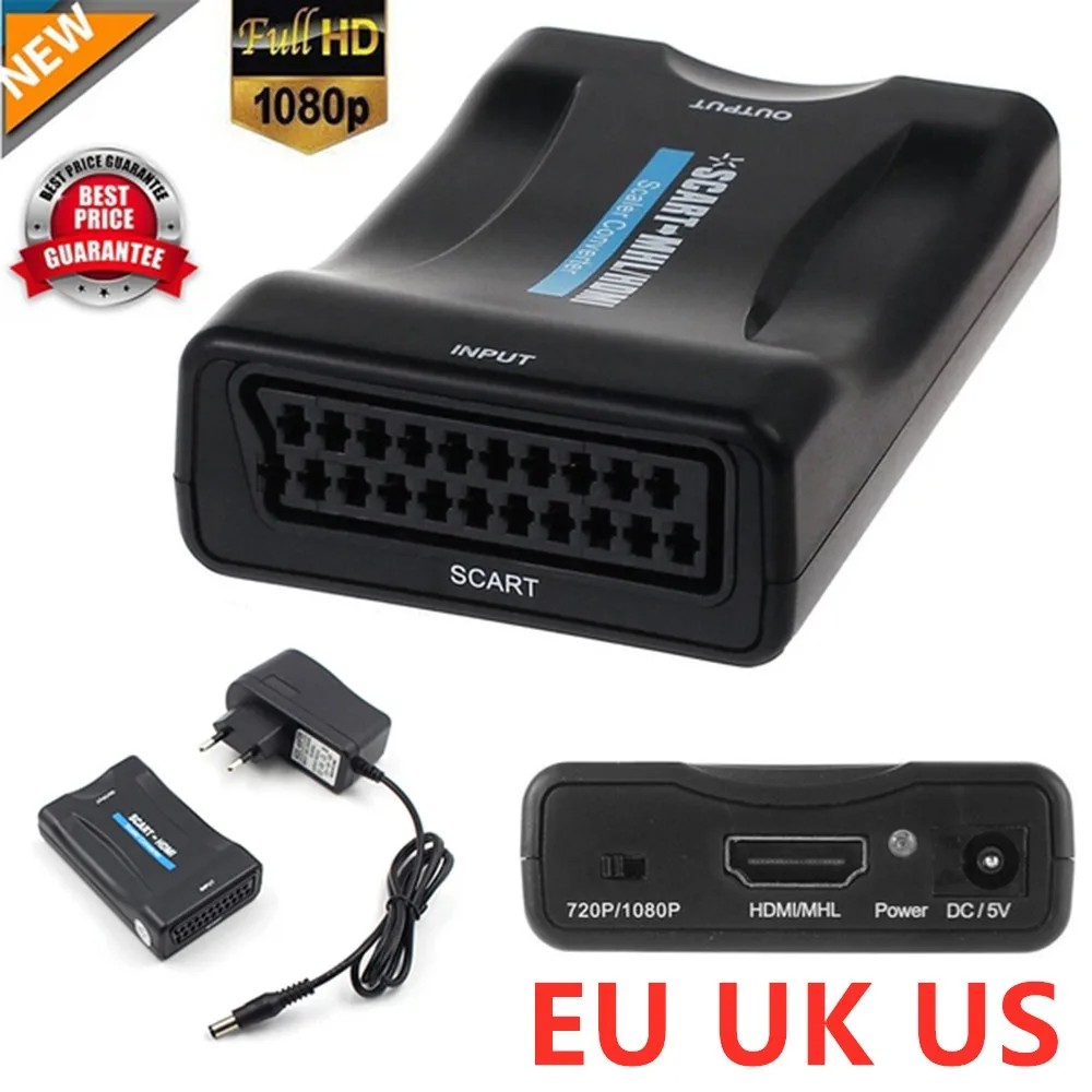 

1080P SCART To HDMI-compatible Video Audio Cables Upscale Converter AV Signal Adapter HD Receiver TV DVD Box EU UK US
