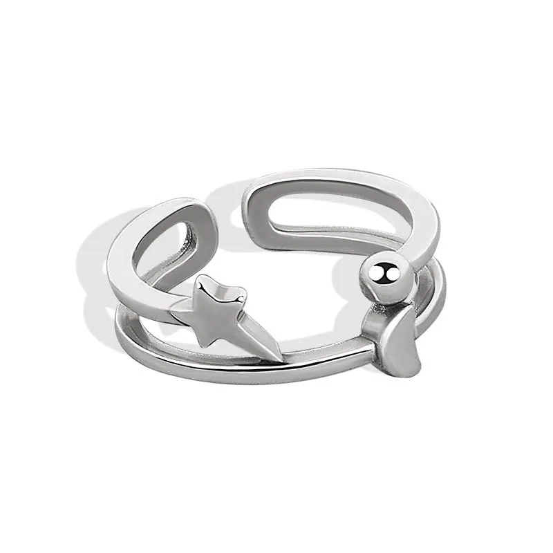 

925 Sterling Silver New Simple Design Rings Smile Shape Retro Distressed Opening Handmade Ring Fashion Fine Jewelry