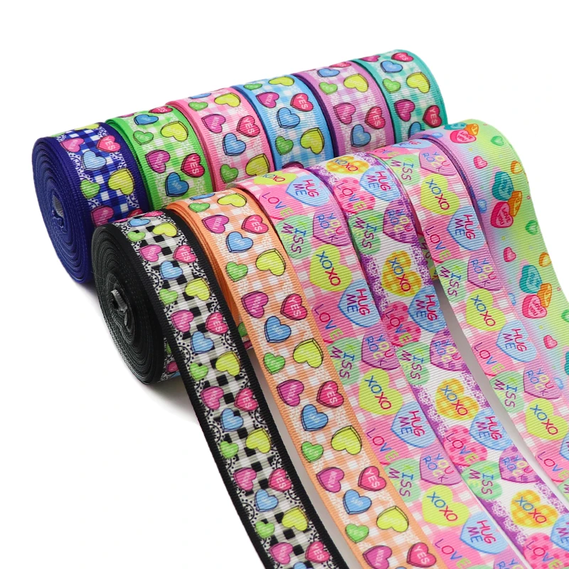 

10 ярдов, 1 дюйм, 25 мм, корсажная лента с принтом Love, лента для бантов для волос на День святого Валентина, аксессуары ручной работы «сделай сам...