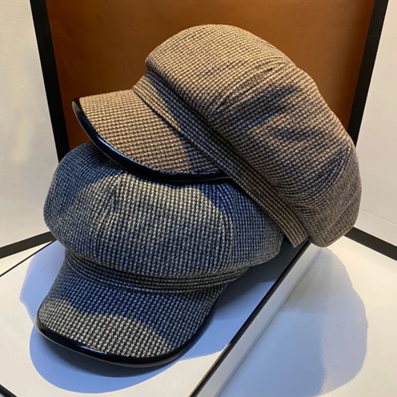 

HT3300 Autumn Winter Wool Beret Hat Vintage Plaid Octagonal Newsboy Cap Artist Painter Hat Ladies Retro Captain Sailor Beret Cap