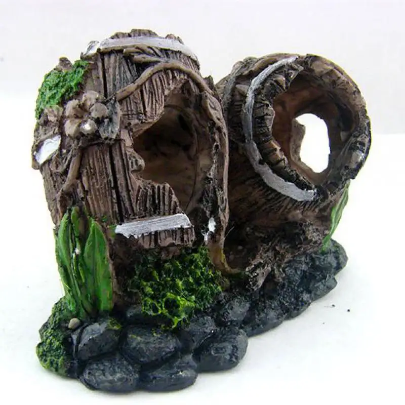 Аквариумный искусственный двойной бочонок украшение для аквариума скрытый дом