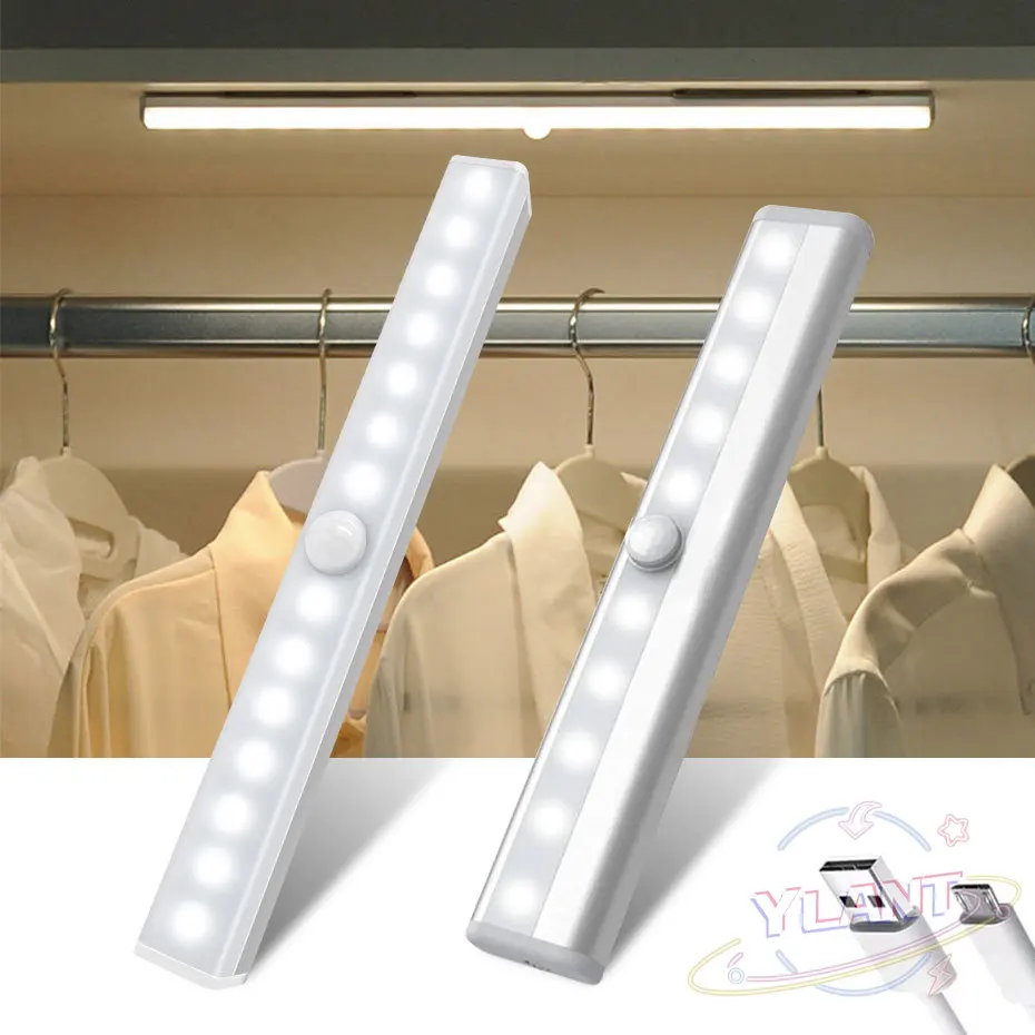 

YL 6 10 24 40 60 LED Closet Light USB Rechargeable Under Cabinet Lamp Dimmable Motion Sensor Wardrobe Lights with Magnetic Strip
