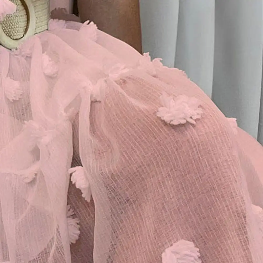 

Summer Dress Ladies Dress Puff Sleeve Loose Casual Net Yarn Small Flower Ball Dress Party Dresses Women vestido de muje Robe Hot