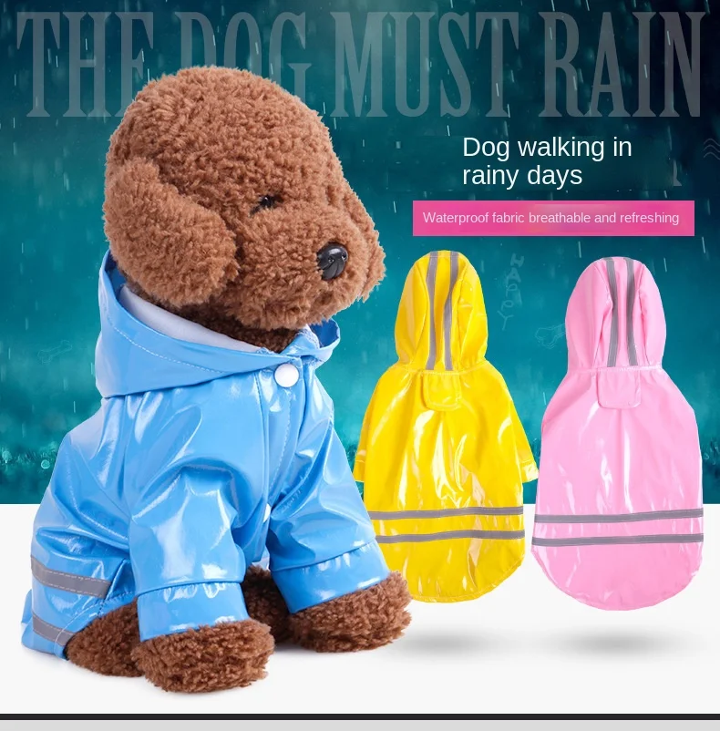 

Spring and summer pet dog raincoat cat clothes pu reflective puppy hooded pet raincoat clothing supplies