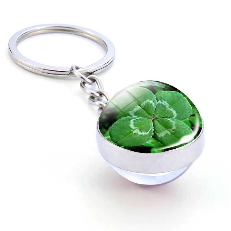 Четырехлистный клевер Ирландия зеленый брелок Lucky St Patricks день подарок ирландские украшения Cuckooflower стеклянный шар брелоки кулон подарок