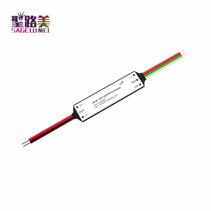 

V2-W RF 2.4GHz 2CH Dual Color LED Mini RF Controller DC12-24V 75W Step-less dim For CCT dual color LED strip Light Tape Ribbon