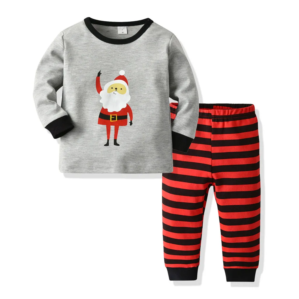 High quality Toddler Kids Baby Girls Boys Cartoon Pajamas Top+ stripe Pants Christmas Casual Clothes roupa infantil | Детская одежда и