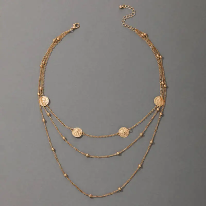 

UOTIX Personalized Bead Chain Multilayer Metal Disc Necklace Sweater Chain For Women 2021 Jewelry Gift