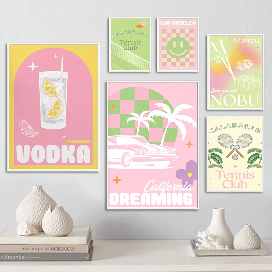 

Pink Art Poster Summer Vocation Canvas Picture Tennis Club Home Wall Decorations Scandinavian Style Nordic Canvas Picture